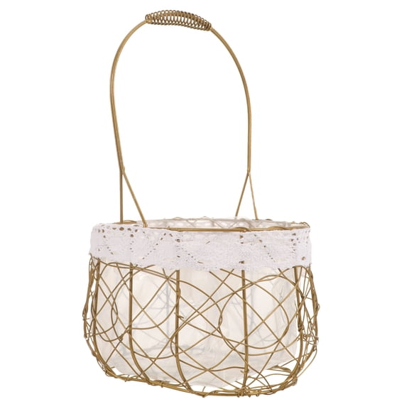 FRCOLOR 1Set Metal Wire Fruit Basket for Home and Picnic in Drum Shape with Iron and Lace