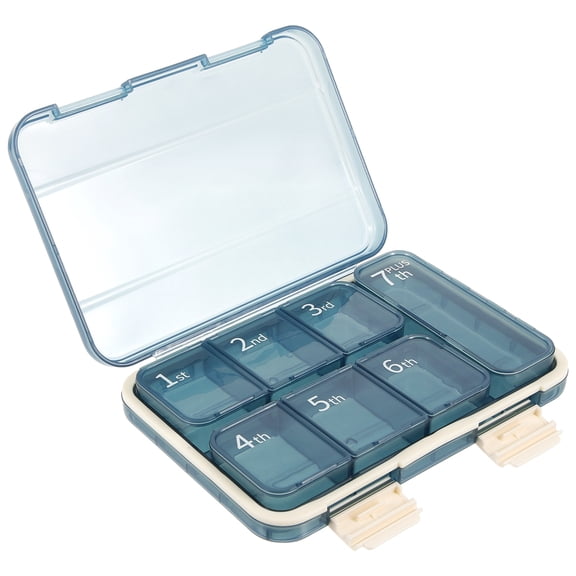 WASHWEPE Mini Weekly Pill Box Blue Compact Double Locks 1Pack 6.7x4.7x1.2in