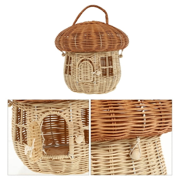 FRCOLOR 1Pc Mushroom Shape Rattan Woven Basket Light Brown Lovely Desktop Adornment for Natural Interior