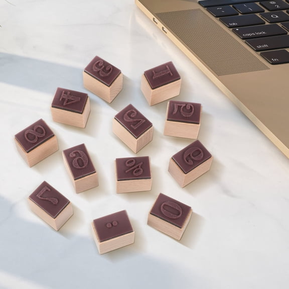 FRCOLOR 12Pcs Khaki Rubber Number Stamps Crafted from Wood for Scrapbook and Handmade Accessories