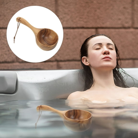 FRCOLOR 1Set Teak Wood Water Spoons Simple Design Sauna Use Kitchen Use Adults