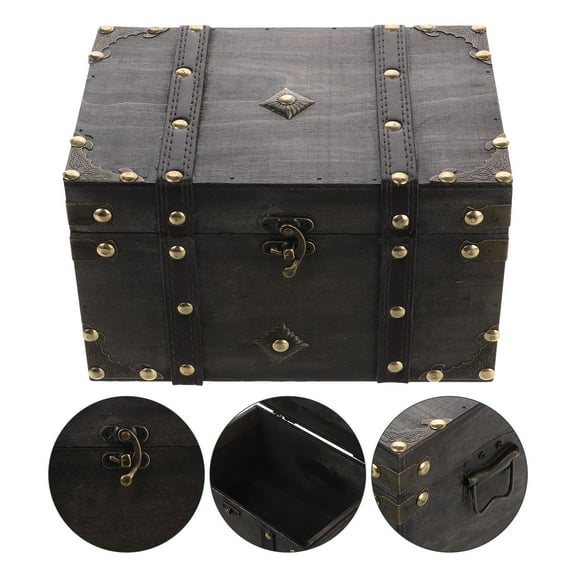 LABSERRON Protection for Valuables Chest Wood Dark Grey 1Pcs 8.5X5.7X5.3In