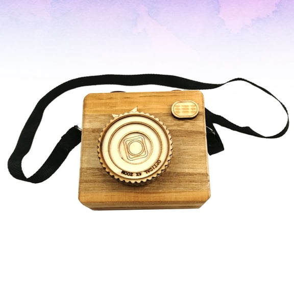 FRCOLOR 1pc Music Box Ornament Rotated Shutter Retro Camera Shape Craft Creative Melody Box Playing City of Sky (Wood Color)