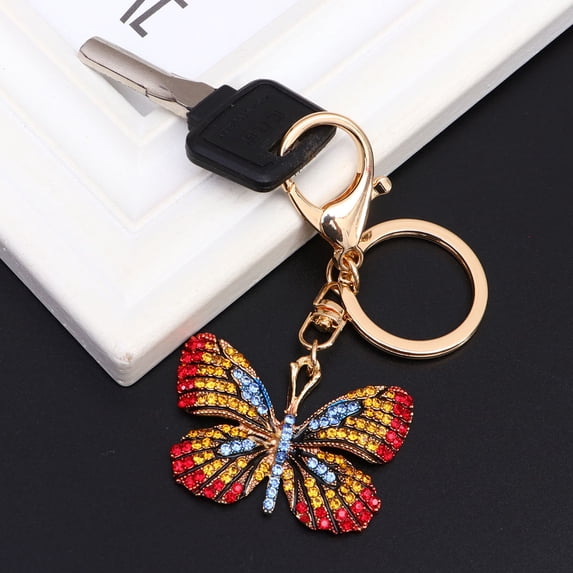 FRCOLOR 1pc Shape Keychain Rhinestone Keyring Metal Bag Pendant Gift Key Chains for Women Kids Red