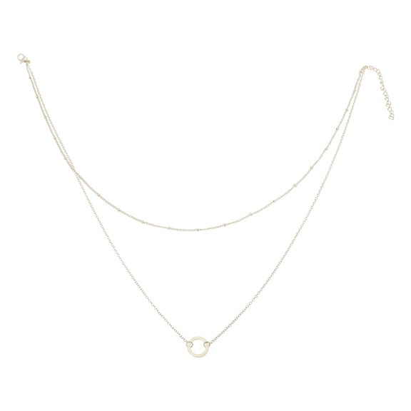 FRCOLOR 1pc Simple Double Layer Necklace Chic Circle Charm Clavicle Chain Neck Jewelry,5.35"X0.25"X0.25"
