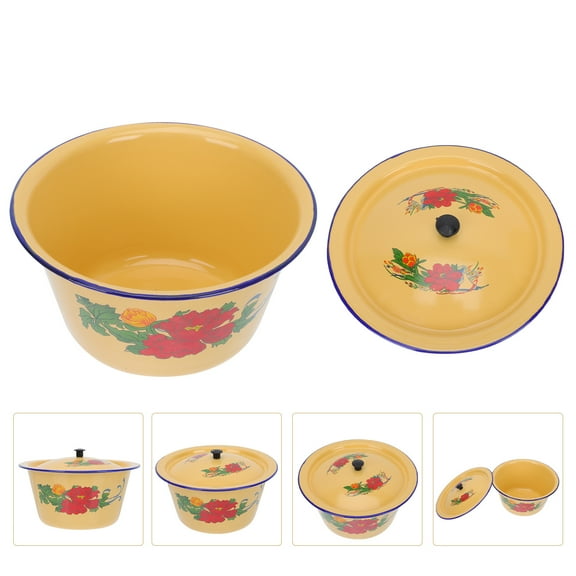 FRCOLOR 1pc Vintage Enamel Serving Dish with Lid Retro Design Kitchen Use for Household Users