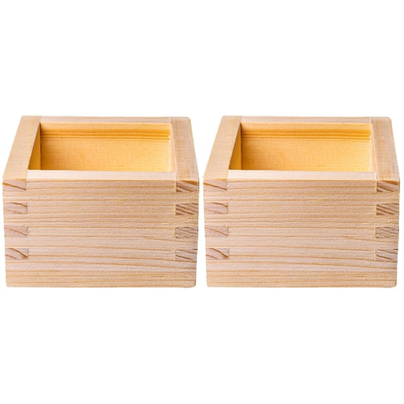 CIMAXIC Khaki Wood Sake Cups Traditional Masu for Tea Party and Home Use 2Pcs