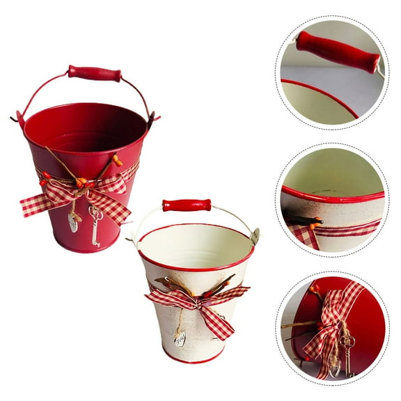 FRCOLOR 2 PCS Party Pots Tin Bucket Flower Container Durable Flower Pot Baby 12*13cm Red