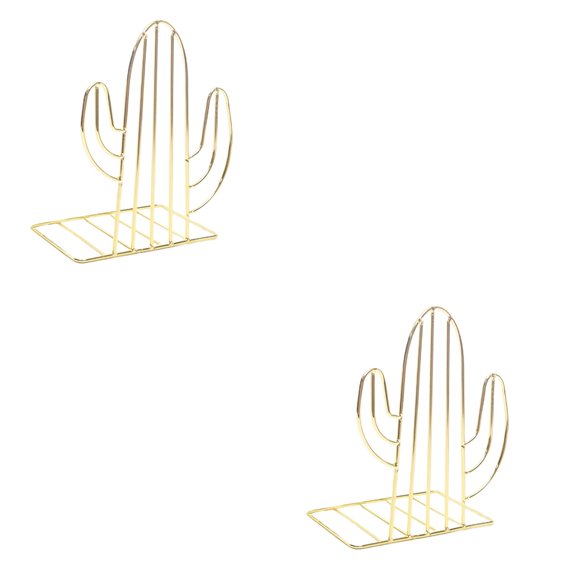 LABSERRON Iron Art Cactus Bookends Golden Simple and Book Support for Desk