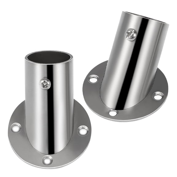 WASHWEPE 2Pcs Stainless Steel Flange Base for Closet Rod Heavy Duty Plated Silver Durable