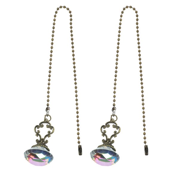 FRCOLOR Vintage Bronze Crystal Pull Chain for Ceiling Fan Light Decorative Extender 2 Pcs Multi Color White Crystal