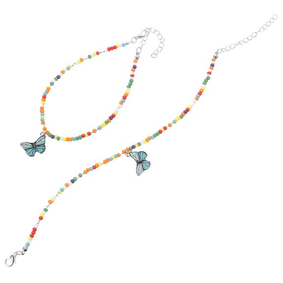 FRCOLOR 2 Pcs Colorful Necklace Colorful Butterfly Anklet Wedding Foot Jewelry 28CM