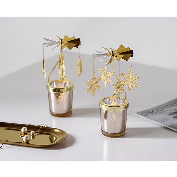 FRCOLOR 2 Pcs Decorations Candle Holder Rotating Candlestick Ornaments 8*8CM Golden