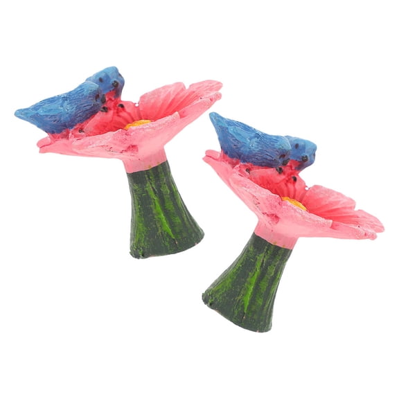 LABSERRON Red Resin Landscape Bird Flower Figurine Set, Decorative Fairy Tale Ornaments for Home, Office, Garden - 2 Pieces