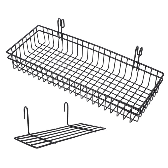 FRCOLOR Raindrops 2pcs Metal Wire Storage Baskets Wall Mount Black Grid Wire Mesh Shelf for Kitchen Living Room