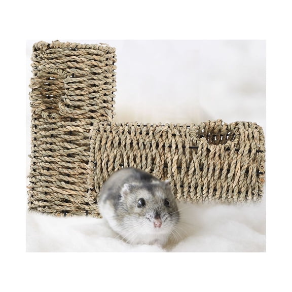 FRCOLOR 2 Pcs Hamster Toy Natural Straw Hideout Small Guinea Pig Tunnel Pigs