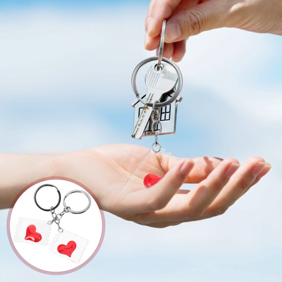 FRCOLOR 2 Pcs Love Heart Keychain Rings Tags Keyring Purse