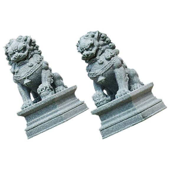 FRCOLOR Set of 2 Miniature Grey Lion Figurines, Small Lion Tabletop Decorations for Office, Home, Desk, 5x3x2.5 cm