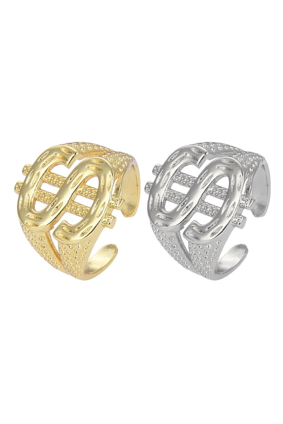 HORIALENCE Mens Jewelry Rings Silver Copper Circular 2Pcs 0.74X0.57in