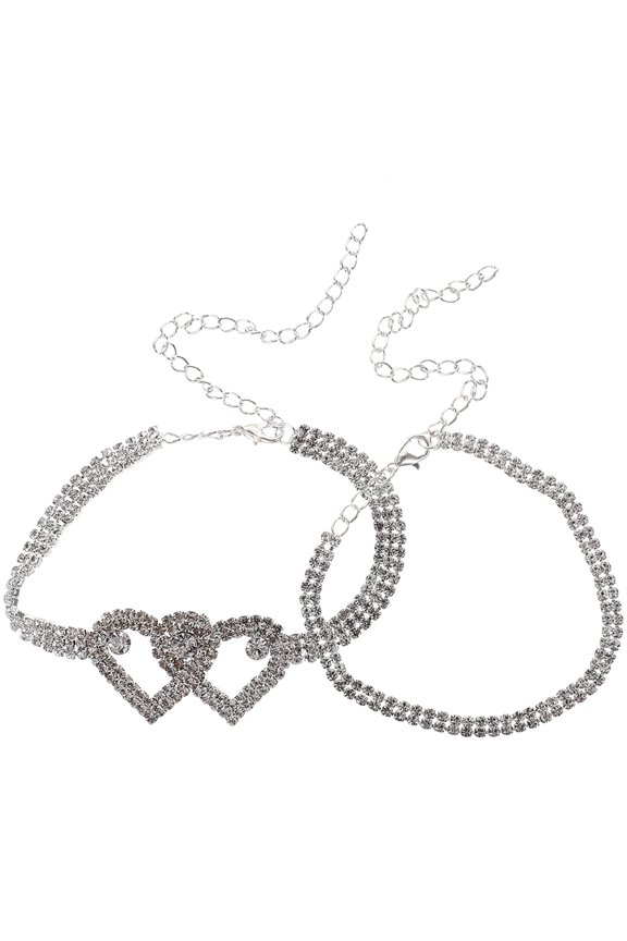 2 Pcs Rhinestone Anklet Anklets for Women Toe Rings Women's Silver