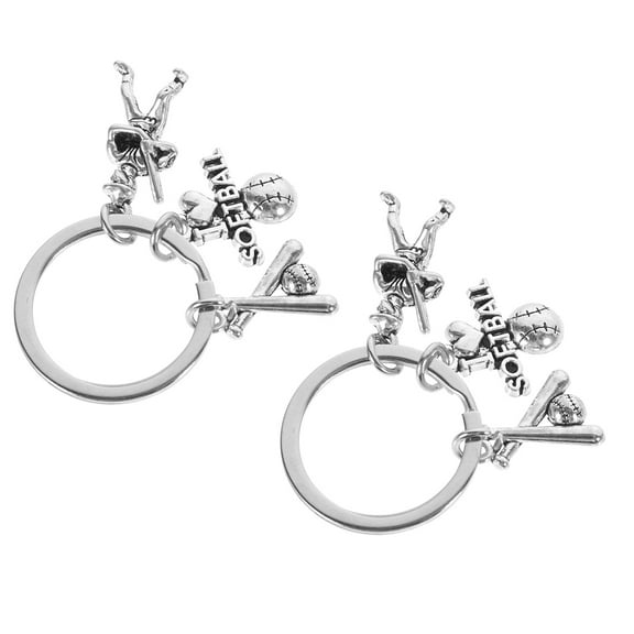 FRCOLOR 2 Pcs Ring Pocket Bat Baseball Keychain Man 5.50X2.80X0.20CM Silver