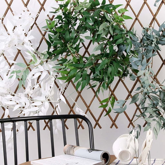 LABSERRON 2Pcs Artificial Willow Rattan Gar Green Leaves Vine Rustic Handmade Decorative Gar