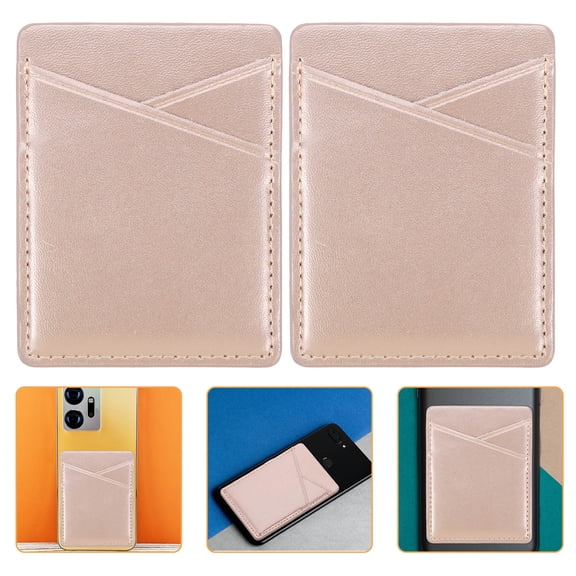 LABSERRON 2Pcs Rose Plated Gold Cellphones Card Holder with Strong Adhesive for Phone Case Organizer