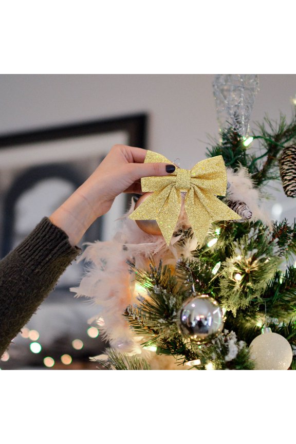 2 Pcs Small Sequin Buffalo Check Bow 14.00X12.00X2.00CM Golden