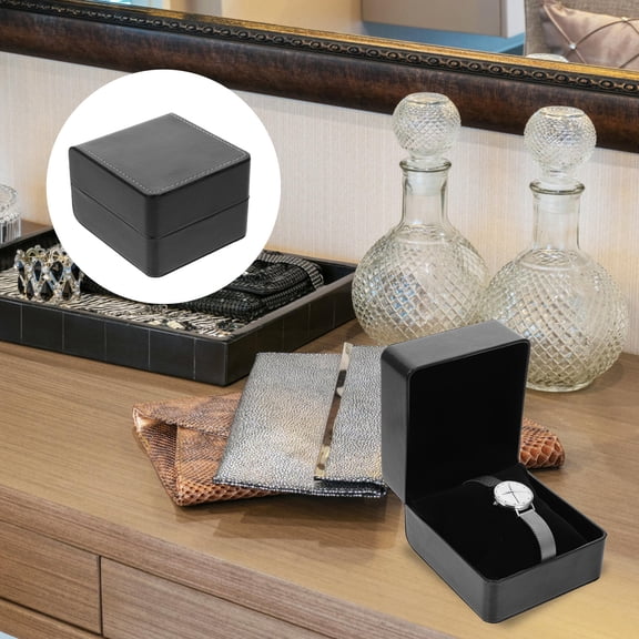 LABSERRON 2Pcs Black Portable Jewelry Case with PU Lint Material for Watch and Bracelet Storage