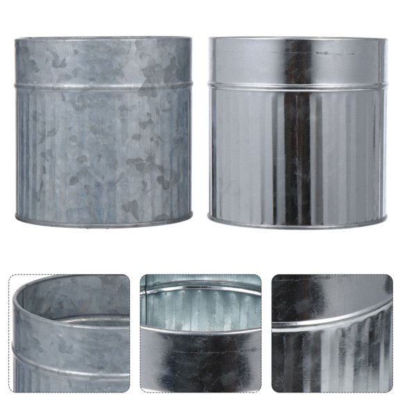 FRCOLOR 2 Pcs Tin Flower Pot Large Rustic Decor Vintage Home Silver
