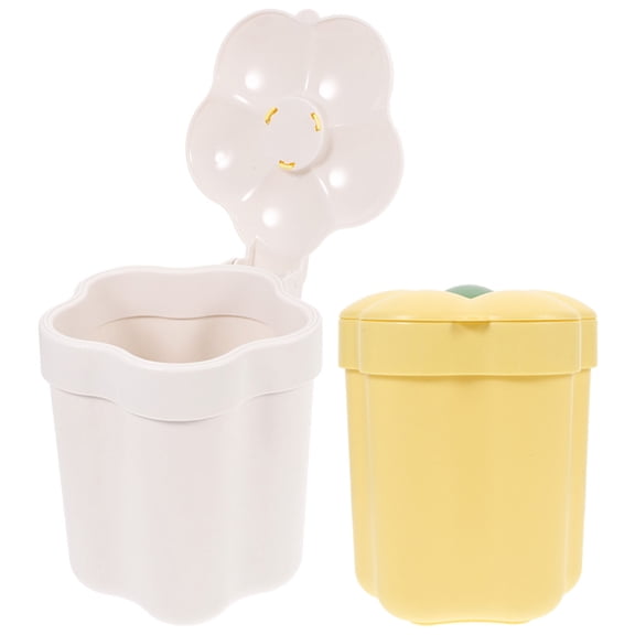 FRCOLOR  2 Pcs Trash Can With Lid For Home Small White Bin -up Bins Office