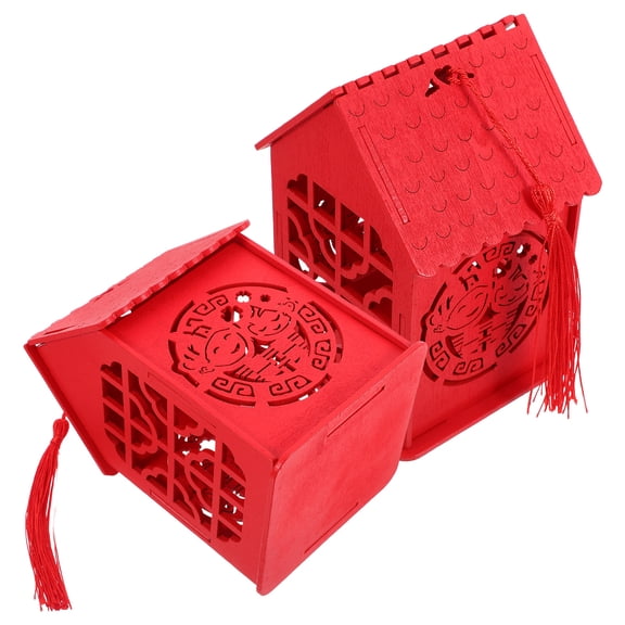 WRISTBIQUE Hollow Out Candy Box Chinese Wedding Decoration Wooden Red 2Pcs present