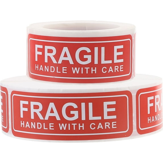 FRCOLOR 2 Rolls Warning Shipping Stickers Fragile for Packing Sign Stand Poster Red