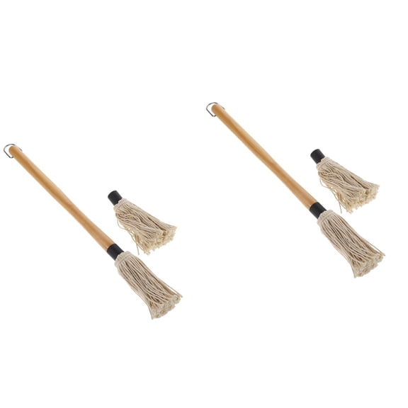 FRCOLOR 2 Sets Barbecue Oil Brush Wooden Handle Replaceable Cotton Marinade Mop Brush