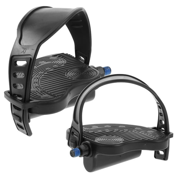 Black Bike Pedals with Straps for Exercise Bikes and Bicycles Durable Plastic Anti-Slip Design 2