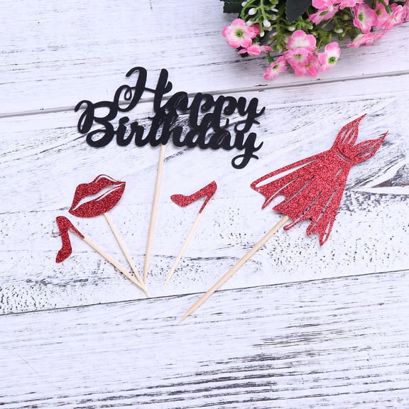 FRCOLOR 2 Sets Cake Toppers Glitter High Heel Shape Cupcake Toppers for (Red)