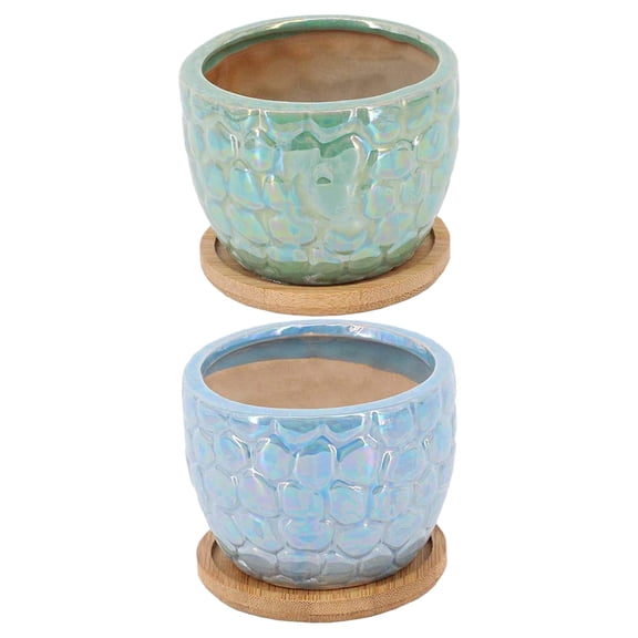 FRCOLOR 2 Sets Gardening Flowerpots Mini Plants Container Marble Delicate with Trays