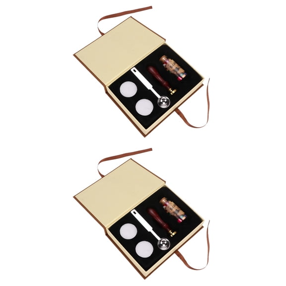 FRCOLOR 2 Sets Retro Sealing with Wooden Handle Creative DIY Seal Stamper Signet with Gift Box (Coffee)