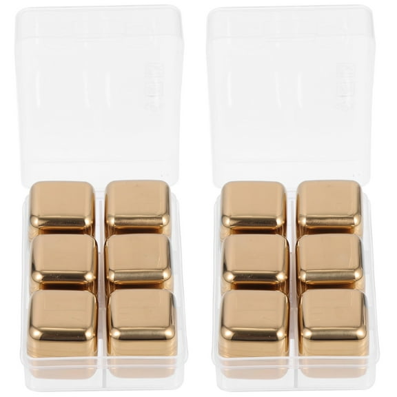 CIMAXIC Cooling Golden Stainless Steel Ice Cubes for Home Drinks 2Sets
