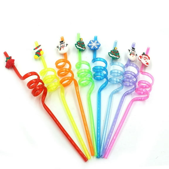 FRCOLOR  20 Pcs Jumbo Christmas Disposable Straws Spiral Design Fun
