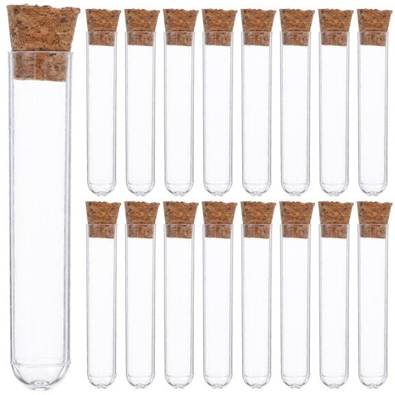 Transparent Plastic Disposable Test Tubes with Cork Stoppers for Lab Use 20pcs