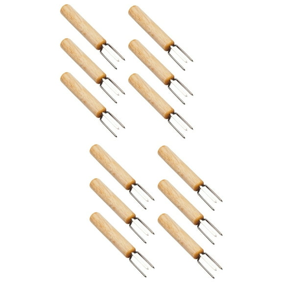 FRCOLOR 20 pcs 304 Stainless Steel Wooden Handle Barbecue Fork Corn Barbecue Forks Barbecue BBQ Meat Forks Grill Tools BBQ Cooking Portable Beef Sausage Cooking Use Fork