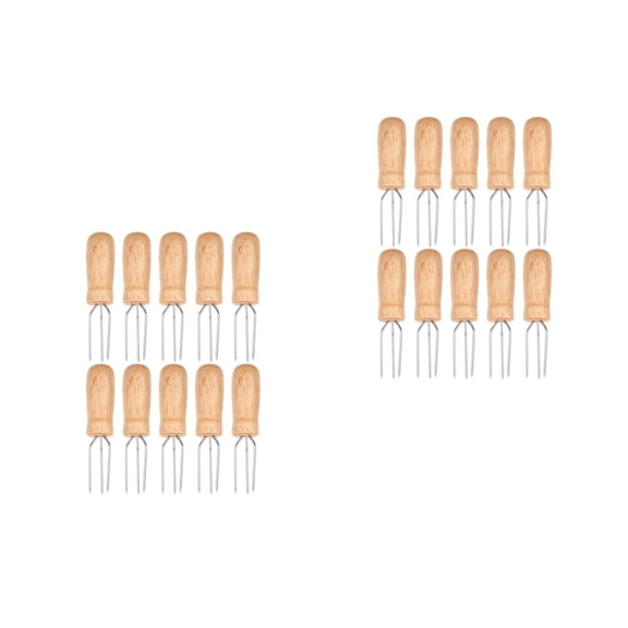 FRCOLOR 20 pcs Holders Stainless Steel Corn On The Cob Holders with Wooden Handles Cob Skewers Corn Forks for BBQ Picnic Sweetcorn Roasted Meat Fruit
