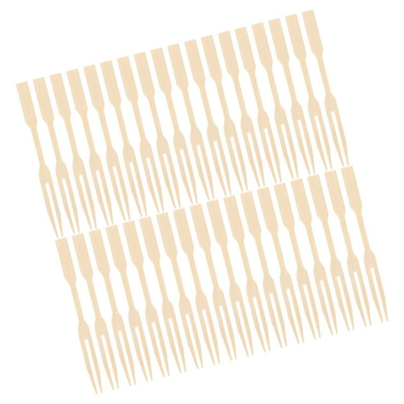 FRCOLOR 200 Pcs Bamboo Forks Disposable Mini Food Picks Fruits Picks Cocktails Forks Appetizer Forks Two Prongs Party Forks For Appetizer Pastry Dessert