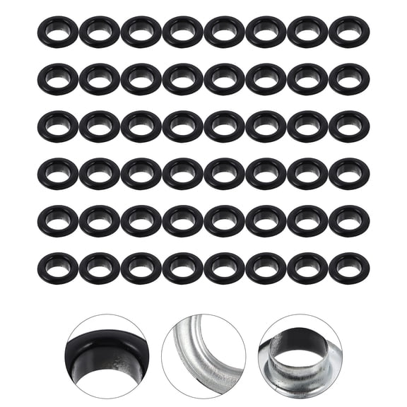 FRCOLOR 200-Piece Black Grommet Eyelets Kit 1.30x1.30x0.50CM Metal Grommets for Crafts, Sewing, and Projects