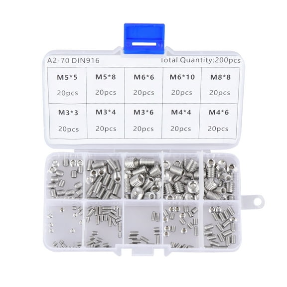 TAILTOSS Screw Silver 200Pcs 304 Stainless Steel Grub Screws Mounting Screws for Engineers