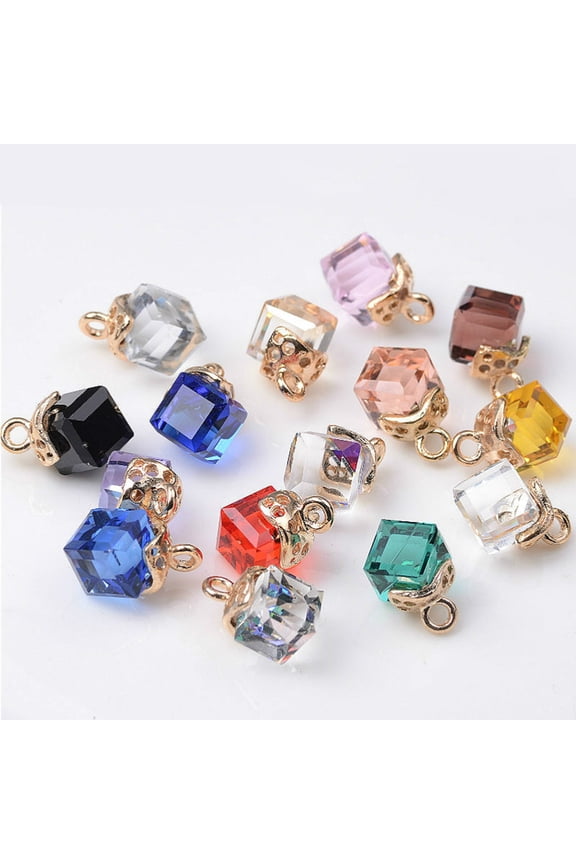 20Pcs Cubic Crystal Charms Pendants for DIY Jewelry Making Necklace Earring Accessory (Random Color)
