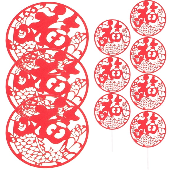HORIALENCE Cake Topper Red Paper 20Pcs Chinese Fu Decoration For Birthday Party And Holiday