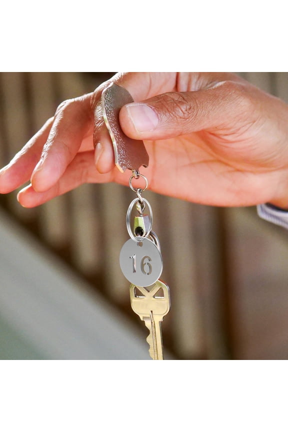 FRCOLOR 20pcs Metal Numbered Key Tags Stainless Steel Round Tags Stylish Number Key Rings Identification Label For Home Office Event Use
