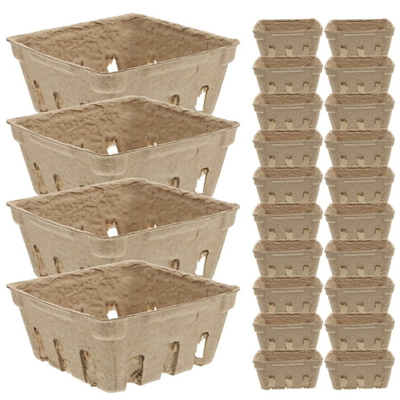 FRCOLOR 24 Pcs Produce Boxes Pulp Fiber Berry Basket Mini Flagpole and Salt Container Indoor Beige